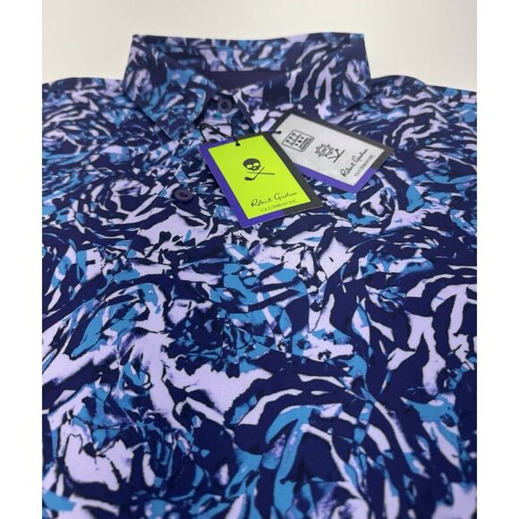 NWT Robert Graham Clubhouse Abstract Rose Golf Polo Shirt Purple LARGE $128 - Picture 2 of 8